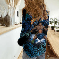 Samoa Siva Afi Women Casual Shirt Fireknife Fire Dance Pacific Tribal Motif