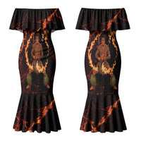 Samoa Siva Afi Dance Fireknife Couples Matching Mermaid Dress and Long Sleeve Button Shirt Polynesian Heritage Fire Dance