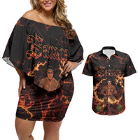 Samoa Siva Afi Dance Fireknife Couples Matching Off Shoulder Short Dress and Hawaiian Shirt Polynesian Heritage Fire Dance