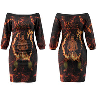 Samoa Siva Afi Dance Fireknife Couples Matching Off The Shoulder Long Sleeve Dress and Long Sleeve Button Shirt Polynesian Heritage Fire Dance