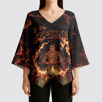 Samoa Siva Afi Dance Fireknife Kimono Sleeve Blouse Polynesian Heritage Fire Dance