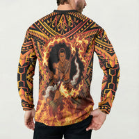 Samoa Siva Afi Dance Fireknife Button Sweatshirt Samoan Tribal Motif Dancing in the Fire