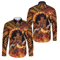 Samoa Siva Afi Dance Fireknife Family Matching Off Shoulder Maxi Dress and Hawaiian Shirt Samoan Tribal Motif Dancing in the Fire