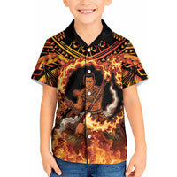 Samoa Siva Afi Dance Fireknife Kid Hawaiian Shirt Samoan Tribal Motif Dancing in the Fire