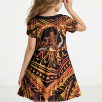 Samoa Siva Afi Dance Fireknife Kid Short Sleeve Dress Samoan Tribal Motif Dancing in the Fire