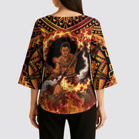Samoa Siva Afi Dance Fireknife Kimono Sleeve Blouse Samoan Tribal Motif Dancing in the Fire