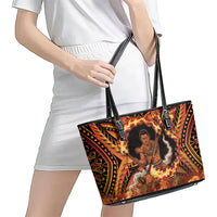 Samoa Siva Afi Dance Fireknife Leather Tote Bag Samoan Tribal Motif Dancing in the Fire