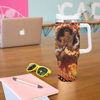 Samoa Siva Afi Dance Fireknife Tumbler With Handle Samoan Tribal Motif Dancing in the Fire
