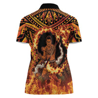 Samoa Siva Afi Dance Fireknife Women Polo Shirt Samoan Tribal Motif Dancing in the Fire