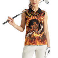 Samoa Siva Afi Dance Fireknife Women Sleeveless Polo Shirt Samoan Tribal Motif Dancing in the Fire