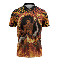 Samoa Siva Afi Dance Fireknife Zipper Polo Shirt Samoan Tribal Motif Dancing in the Fire
