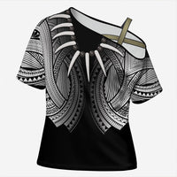 Samoan Ula Nifo Afi Tribal Cross Shoulder Shirt Polynesian Pattern