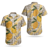 Maku'e Hawaiian Mango Palaka Couples Matching Puletasi and Hawaiian Shirt Aloha Hibiscus Pikake Lei