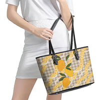 Maku'e Hawaiian Mango Palaka Leather Tote Bag Aloha Hibiscus Pikake Lei
