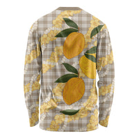 Maku'e Hawaiian Mango Palaka Long Sleeve Shirt Aloha Hibiscus Pikake Lei