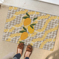 Maku'e Hawaiian Mango Palaka Rubber Doormat Aloha Hibiscus Pikake Lei