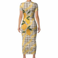 Maku'e Hawaiian Mango Palaka Short Sleeve Bodycon Dress Aloha Hibiscus Pikake Lei