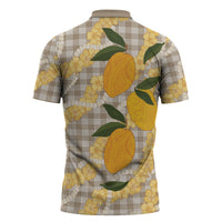 Maku'e Hawaiian Mango Palaka Zipper Polo Shirt Aloha Hibiscus Pikake Lei