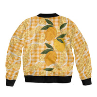 Alani Hawaiian Mango Palaka Bomber Jacket Aloha Hibiscus Pikake Lei