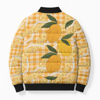 Alani Hawaiian Mango Palaka Bomber Puffer Jacket Aloha Hibiscus Pikake Lei