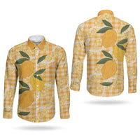 Alani Hawaiian Mango Palaka Couples Matching Long Sleeve Bodycon Dress and Long Sleeve Button Shirt Aloha Hibiscus Pikake Lei