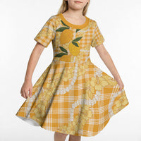 Alani Hawaiian Mango Palaka Kid Short Sleeve Dress Aloha Hibiscus Pikake Lei