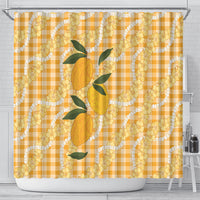Alani Hawaiian Mango Palaka Shower Curtain Aloha Hibiscus Pikake Lei