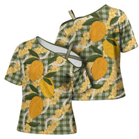 Uliuli Ahiahia Hawaiian Mango Palaka Cross Shoulder Shirt Aloha Hibiscus Pikake Lei