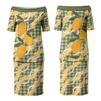 Uliuli Ahiahia Hawaiian Mango Palaka Family Matching Puletasi and Hawaiian Shirt Aloha Hibiscus Pikake Lei