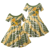 Uliuli Ahiahia Hawaiian Mango Palaka Family Matching Tank Maxi Dress and Hawaiian Shirt Aloha Hibiscus Pikake Lei