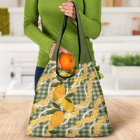 Uliuli Ahiahia Hawaiian Mango Palaka Grocery Bag Aloha Hibiscus Pikake Lei