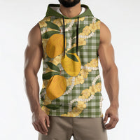 Uliuli Ahiahia Hawaiian Mango Palaka Sleeveless Hoodie Aloha Hibiscus Pikake Lei