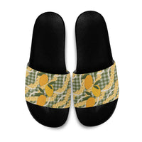 Uliuli Ahiahia Hawaiian Mango Palaka Slide Sandals Aloha Hibiscus Pikake Lei