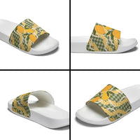 Uliuli Ahiahia Hawaiian Mango Palaka Slide Sandals Aloha Hibiscus Pikake Lei
