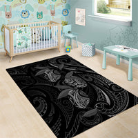 Hawaiian Mango Tribal Tattoo Area Rug Black White Pacific Traditional Pattern