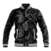 Hawaiian Mango Tribal Tattoo Baseball Jacket Black White Pacific Traditional Pattern