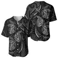 Hawaiian Mango Tribal Tattoo Baseball Jersey Black White Pacific Traditional Pattern