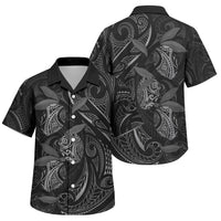 Hawaiian Mango Tribal Tattoo Family Matching Short Sleeve Bodycon Dress and Hawaiian Shirt Black White Pacific Traditional Pattern
