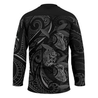 Hawaiian Mango Tribal Tattoo Hockey Jersey Black White Pacific Traditional Pattern