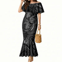 Hawaiian Mango Tribal Tattoo Mermaid Dress Black White Pacific Traditional Pattern
