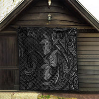 Hawaiian Mango Tribal Tattoo Quilt Black White Pacific Traditional Pattern