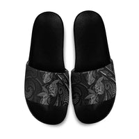 Hawaiian Mango Tribal Tattoo Slide Sandals Black White Pacific Traditional Pattern