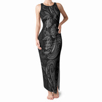 Hawaiian Mango Tribal Tattoo Tank Maxi Dress Black White Pacific Traditional Pattern