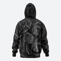 Hawaiian Mango Tribal Tattoo Zip Hoodie Black White Pacific Traditional Pattern