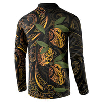 Hawaiian Mango Tribal Tattoo Button Sweatshirt Gold Pacific Traditional Pattern
