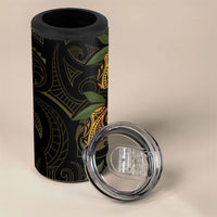 Hawaiian Mango Tribal Tattoo 4 in 1 Can Cooler Tumbler Gold Pacific Traditional Pattern