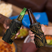 Hawaiian Mango Tribal Tattoo 4 in 1 Can Cooler Tumbler Gold Pacific Traditional Pattern