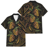 Hawaiian Mango Tribal Tattoo Family Matching Mermaid Dress and Hawaiian Shirt Gold Pacific Traditional Pattern
