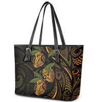 Hawaiian Mango Tribal Tattoo Leather Tote Bag Gold Pacific Traditional Pattern