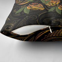 Hawaiian Mango Tribal Tattoo Pillow Cover Gold Pacific Traditional Pattern